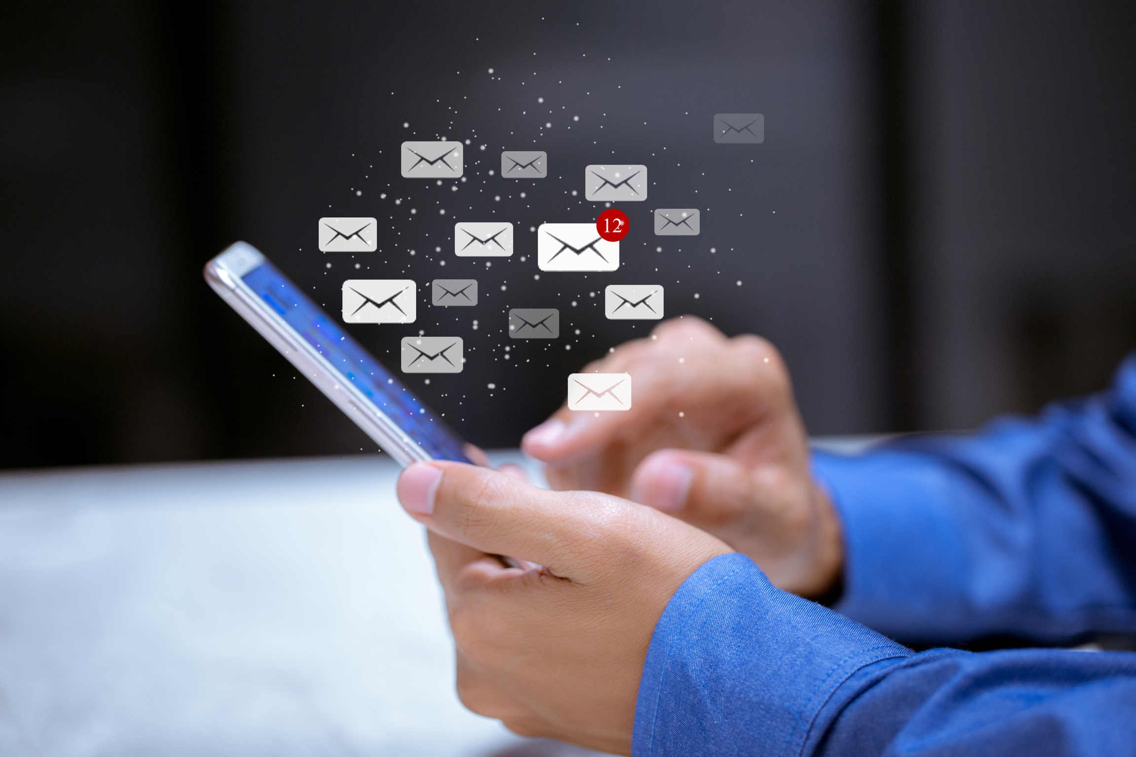 Business using smartphone,with email icon,email inbox electronic communication graphics concept.